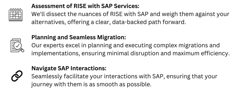 Assessment of RISE with SAP Services Well dissect the nuances of RISE with SAP and weigh them against your alternatives, offering a clear, data-backed path forward-